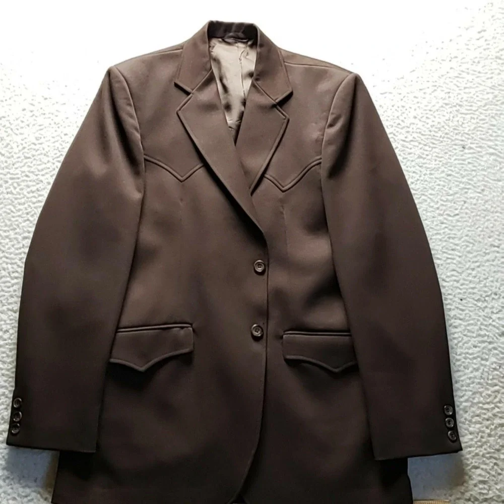 Circle S Blazer Mens 40L Brown Polyester Western Ranch Sport Coat Jacket USA